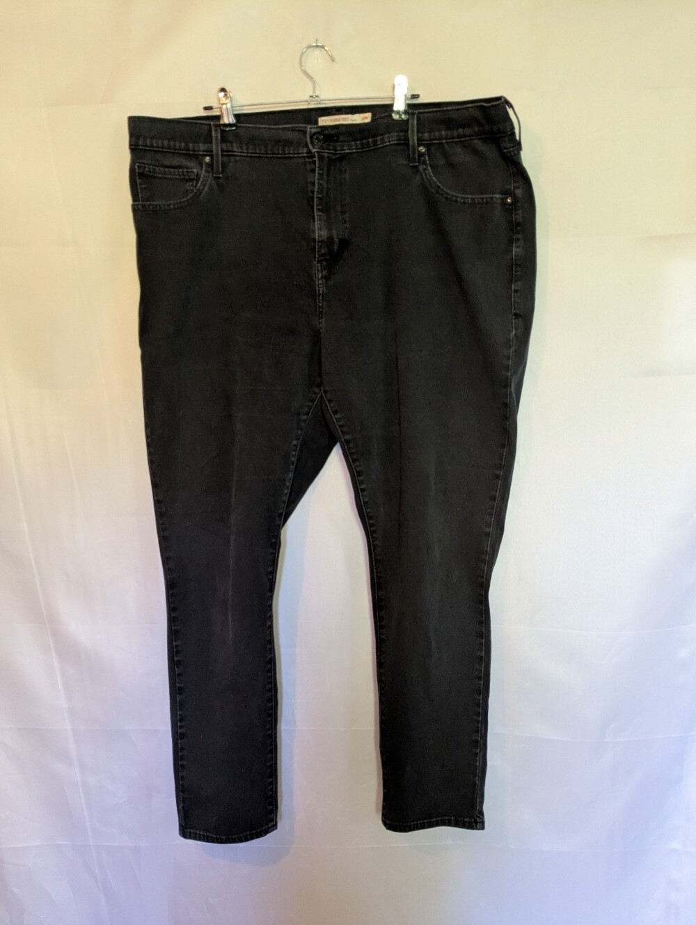 Levi's 721 High Rise Skinny Jeans Big E Faded Black Wash 20W Stretch Denim